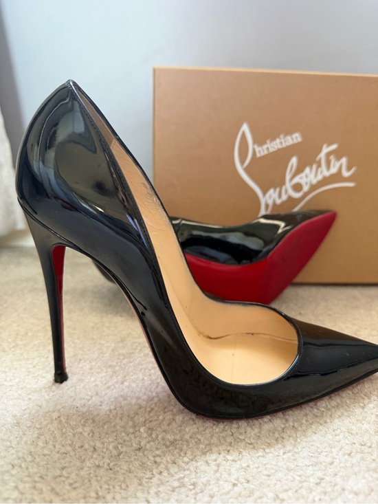 Christian Louboutin Black Patent Leather Pointed Stiletto with Red Sole